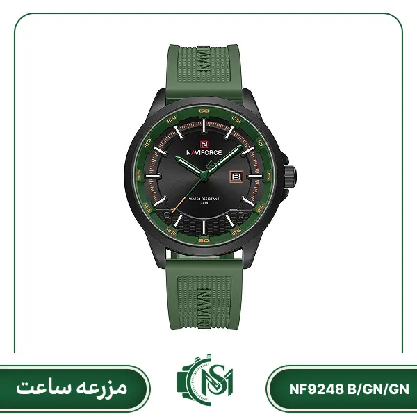 naviforce men watch model NF9248 B-GN-GN ساعت مچی مردانه نیوی فورس مدل NF9248 B/GN/GN