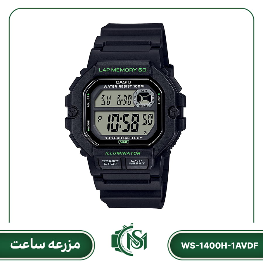Casio digital watch model WS-1400H-1AVDF ساعت مچی دیجیتال مردانه کاسیو مدل WS-1400H-1AVDF